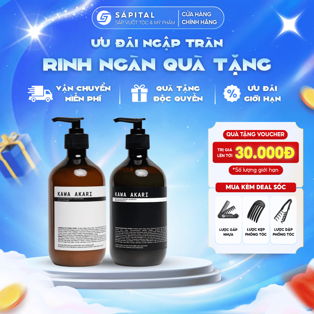 COMBO Gội Xả Kawa Akari Rusty Lab| Làm sạch & Bổ sung dưỡng ẩm cho tóc - Chiết xuất thiên nhiên