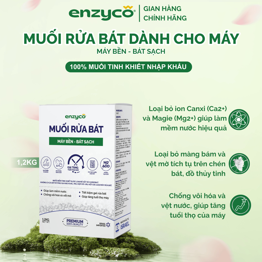 Muối Cho Máy Rửa Bát Enzyco Nhập Khẩu Từ Israel Muối Biển Tự Nhiên Tinh Khiết 1.2KG