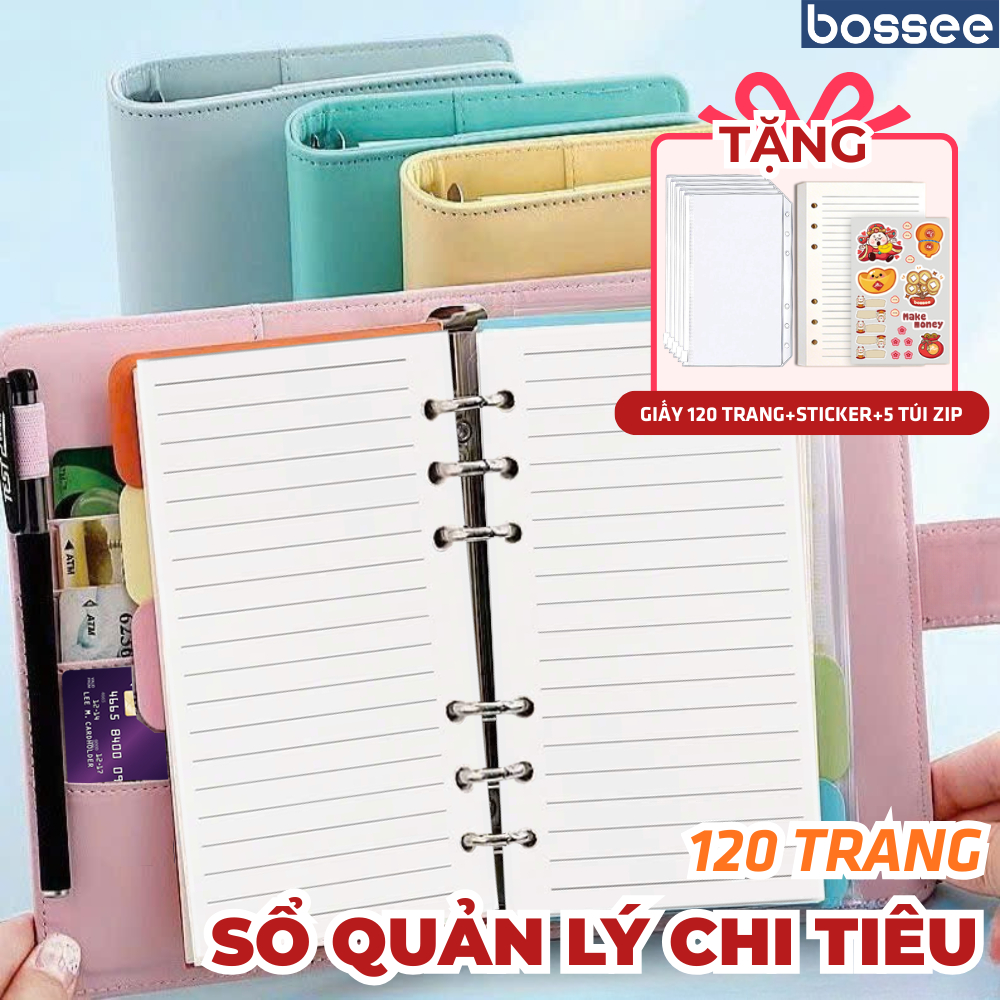 Sổ Tay Tiết Kiệm Quản lý Chi Tiêu 9 Màu Pastel Kèm Giấy 120 Trang+Sticker+5 Túi Zip
