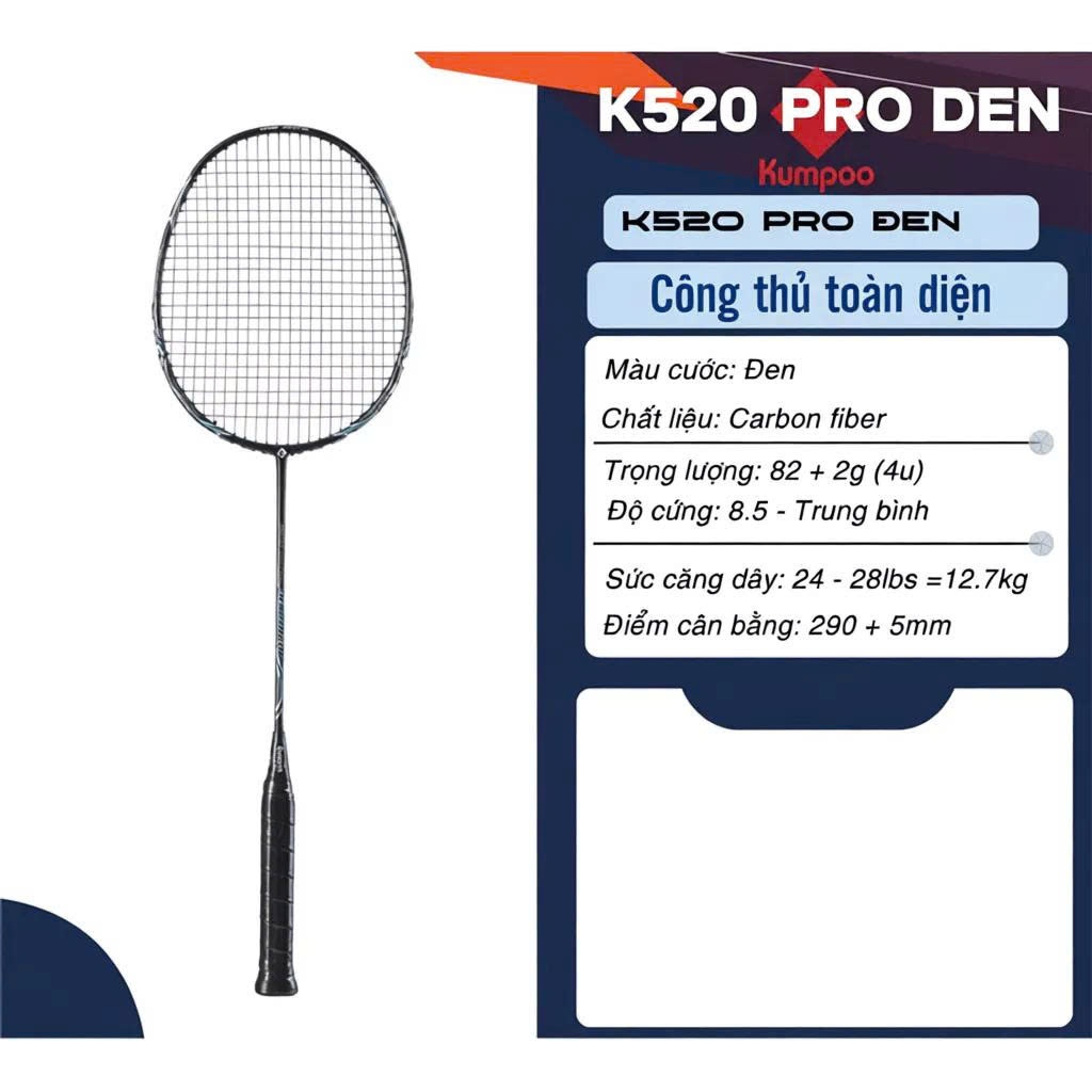 Vợt cầu lông Kumpu k520pro,pc99, R1-1 Căng sẵn 11kg,BH 3 tháng Tặng 4 món quà