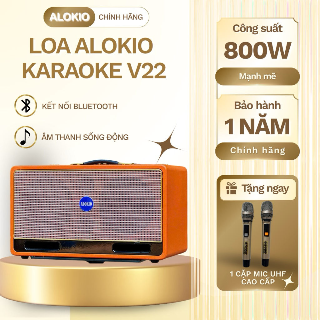 Loa Kéo Bluetooth ALOKIO V22 – Loa Karaoke Gia Đình 2 Bass 20 Công Suất 800W Tặng 2 Micro UHF