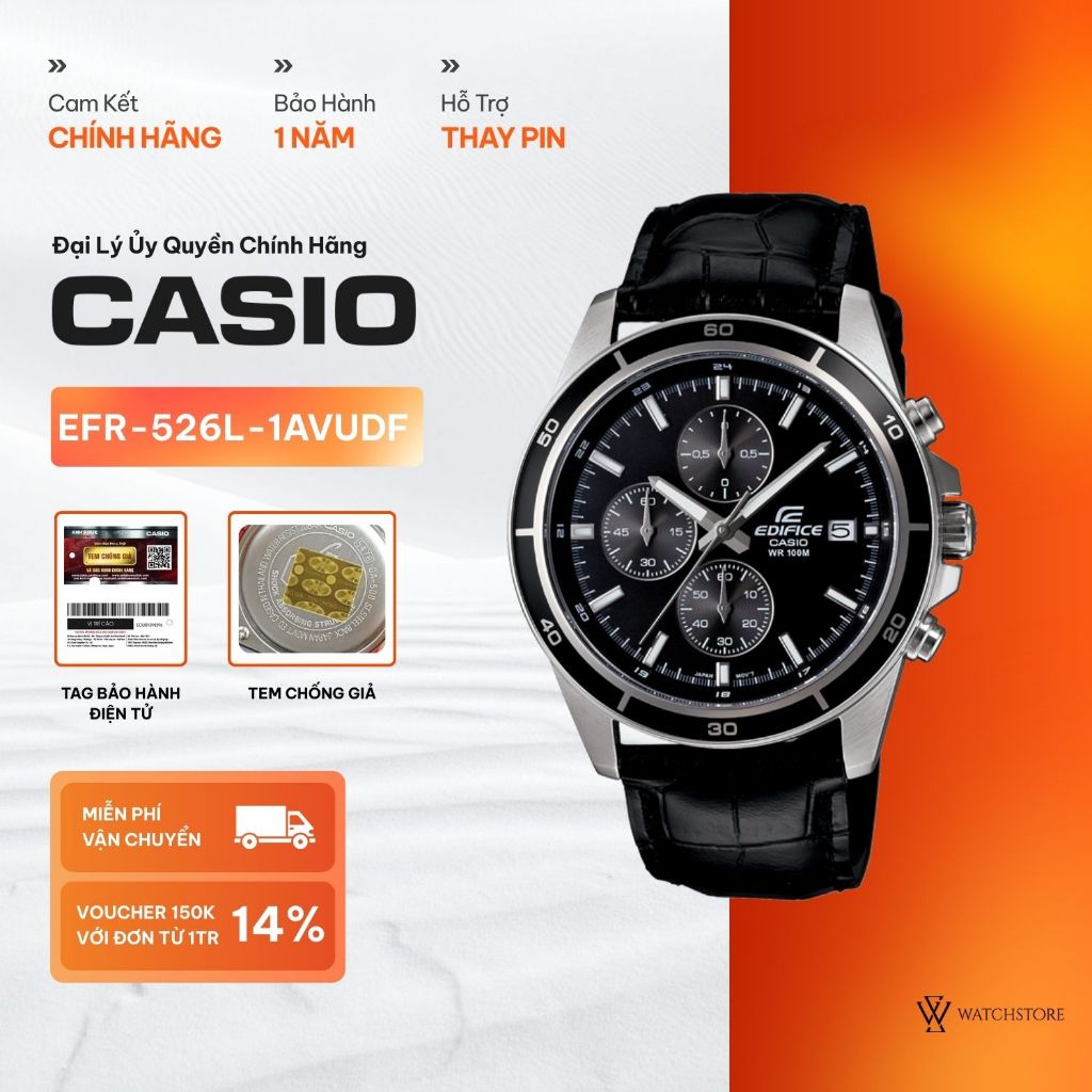 Đồng Hồ Nam Edifice EFR-526L-1AVUDF Kính Khoáng 43.8mm Chống Nước Dây Da  Chính Hãng