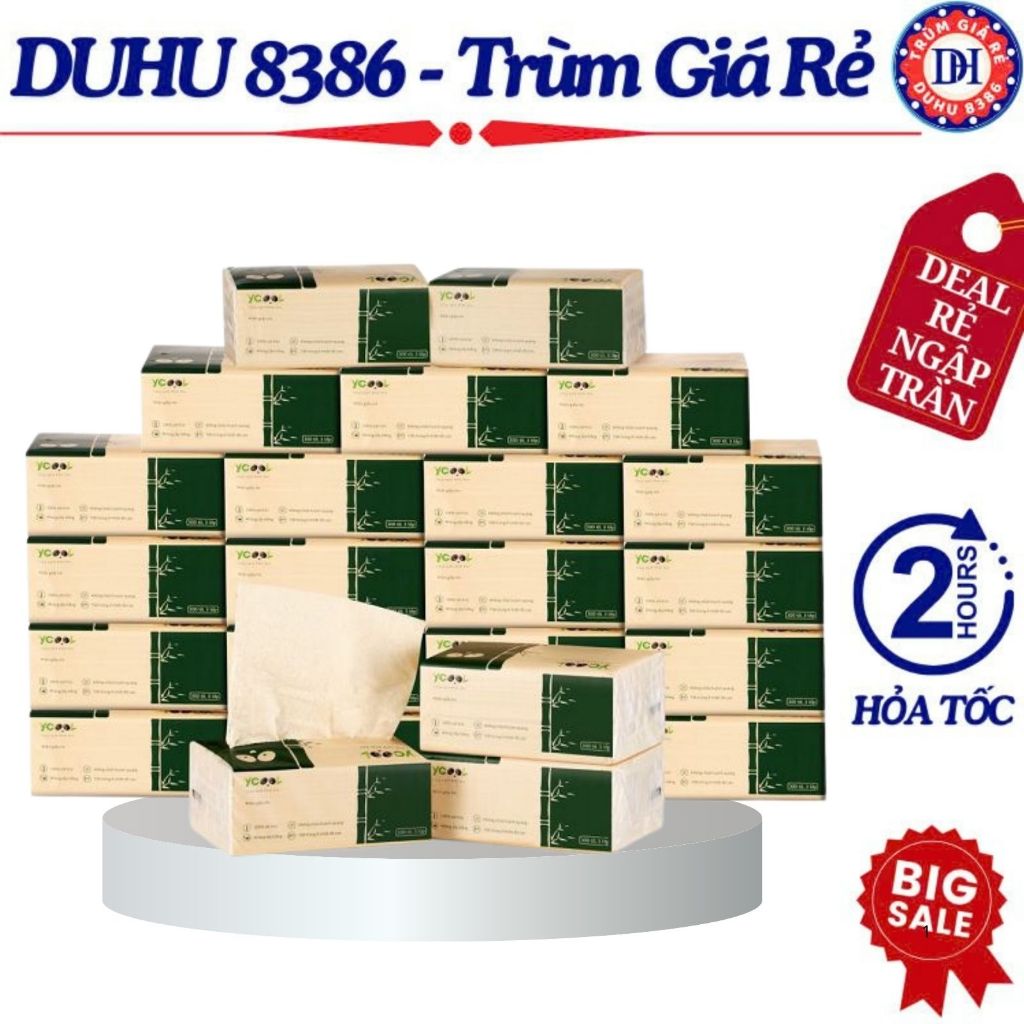 Combo 5 Gói Giấy Ăn Gấu Trúc Ycool Thùng 30 Gói Khăn Giấy Tre 4 Lớp, Giấy Ăn, Giấy Vệ Sinh