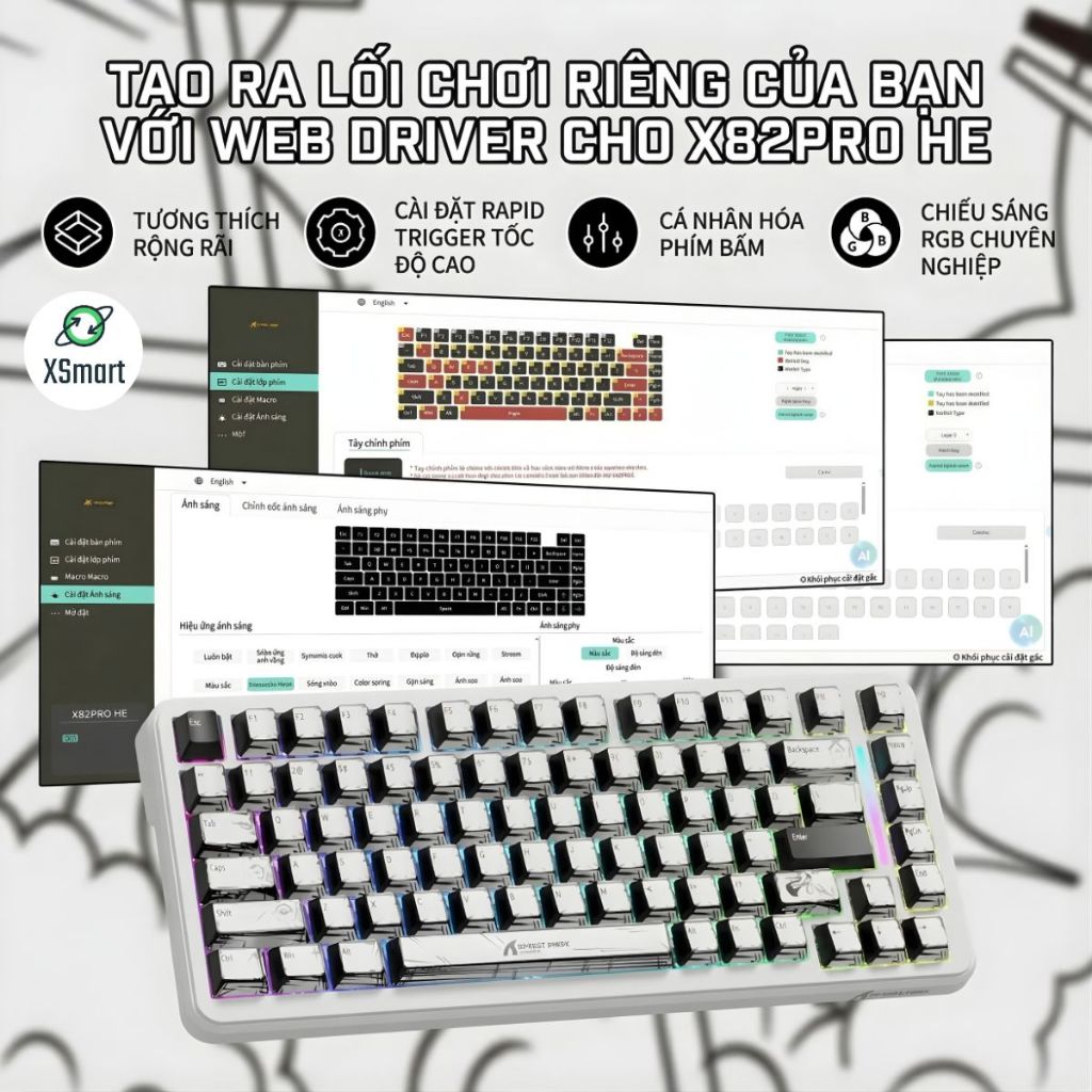 Bàn Phím Gaming Không Dây Rapid Trigger Attack Shark X82 PRO HE LED RGB 3 Mode Pin Sạc Keycap PBT | BigBuy360 - bigbuy360.vn