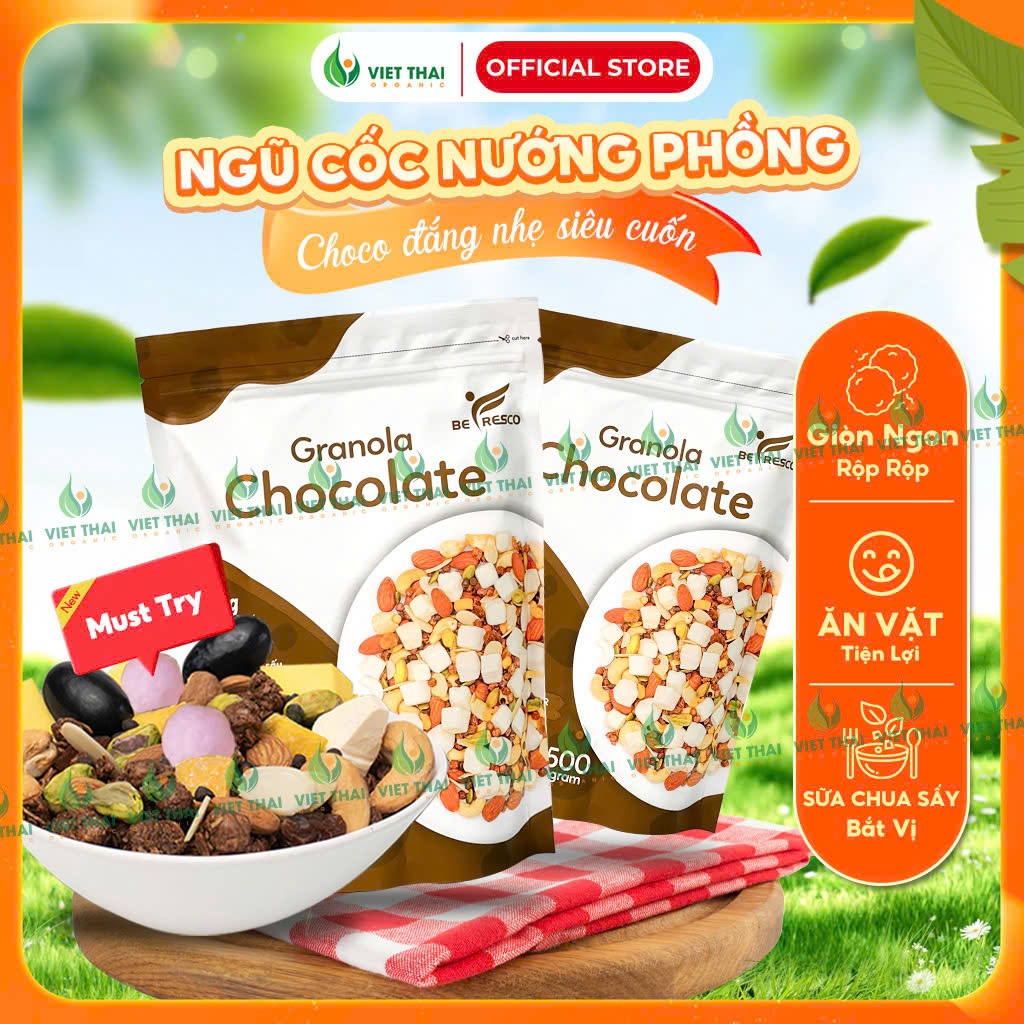 Ngũ Cốc Nướng Phồng Giòn Tan 85% Hạt Granola VỊ CHOCO Mix Sữa Chua Sấy Befresco (Việt Thái Organic)