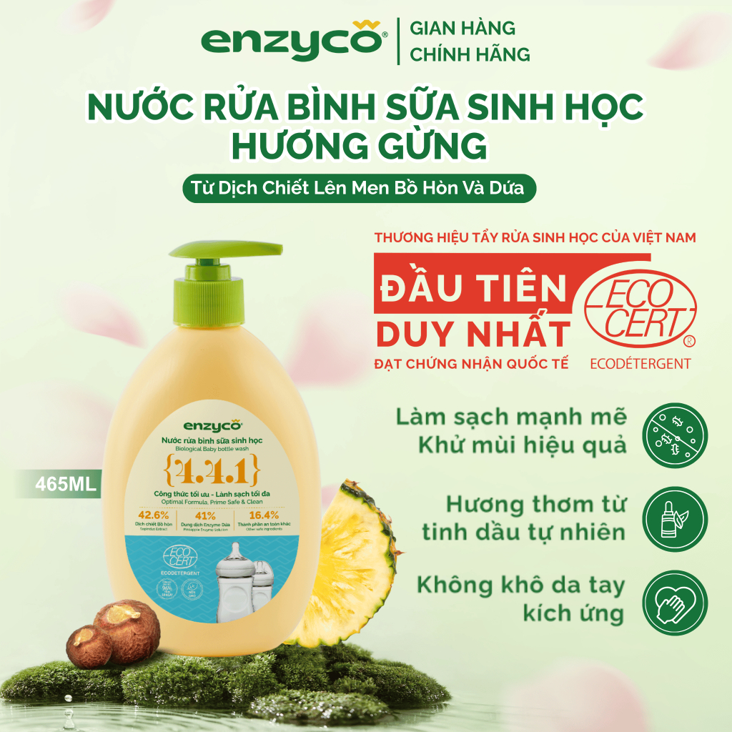 Nước Rửa Bình Sữa Sinh Học ENZYCO Từ Bồ Hòn Và Dứa Đạt Chứng Nhận ECODETERGENT-ECOCERT 465ml