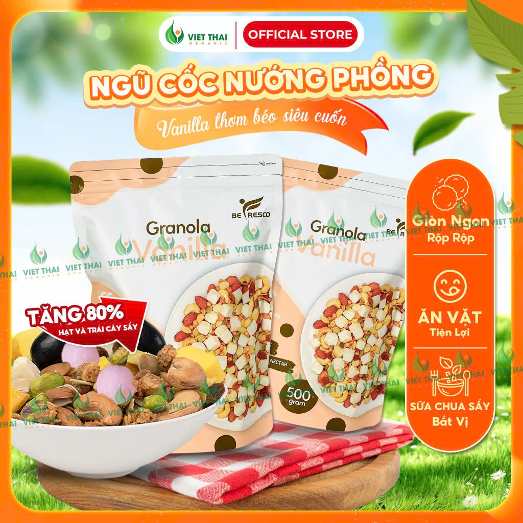 Ngũ Cốc Nướng Phồng VỊ VANI 500G Granola Mix Sữa Chua Sấy Befresco Việt Thái Organic