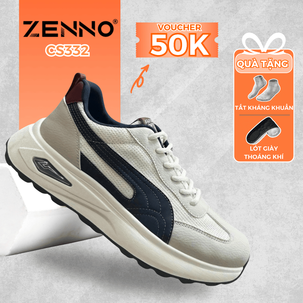 Giày Thể Thao Nam ZENNO CS332 Chơi Pick Tập Gym Chạy Bộ Chất Da Phối Vải FlyKnit Thoáng Khí Đế Đúc