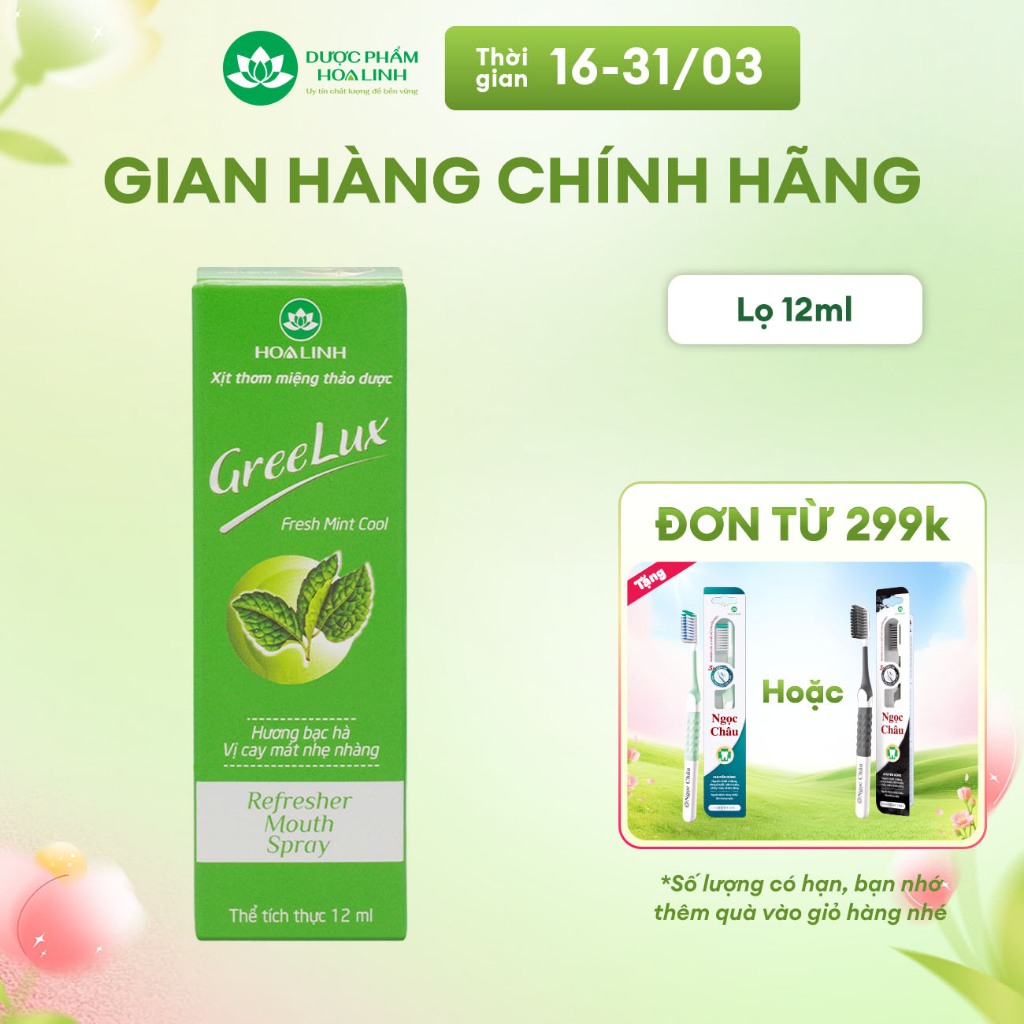 Xịt Thơm Miệng Thảo Dược Greelux Fresh Mint Cool (vị cay mát nhẹ nhàng)
