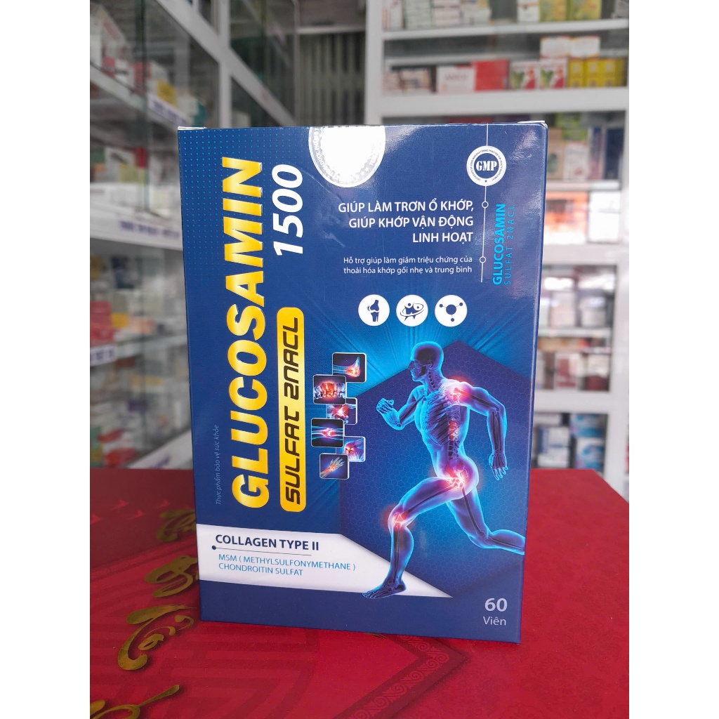 [Hộp: 60 viên]GLUCOSAMIN Sulfat 2NaCl 1500 Giúp xương chắc khớp khỏe ngăn ngừa thoái hóa khớp tái tạ