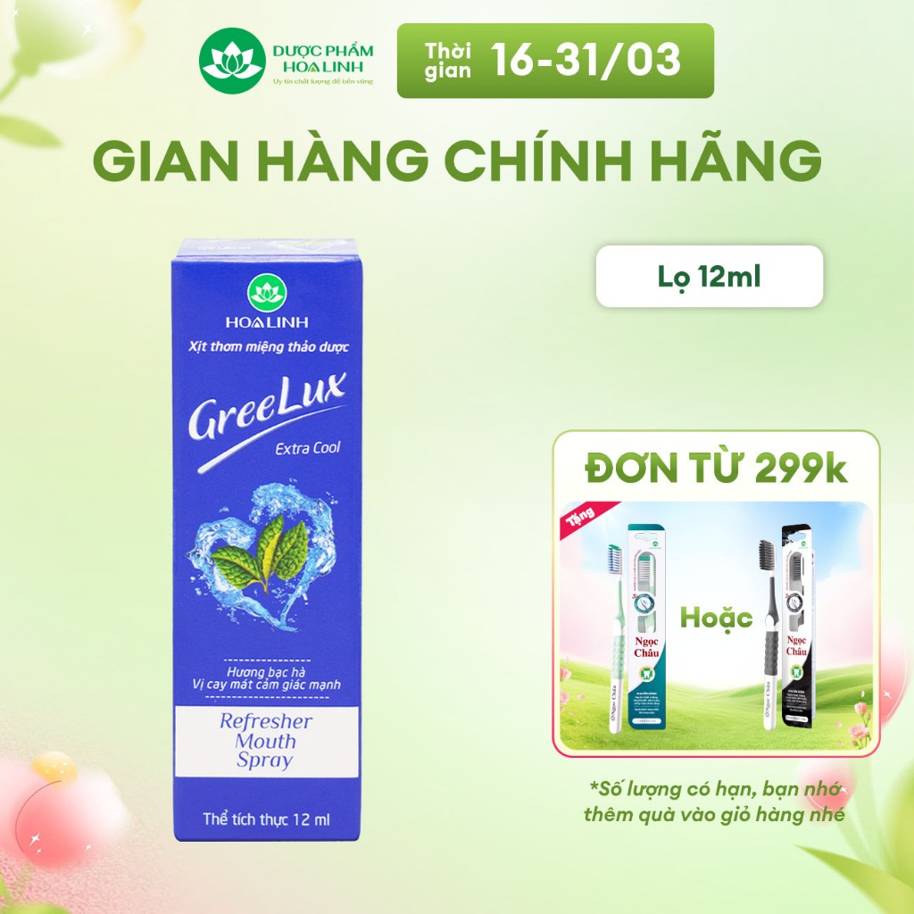 Xịt Thơm Miệng Thảo Dược GreeLux Extra Cool 12ml (vị cay mát cảm giác mạnh)