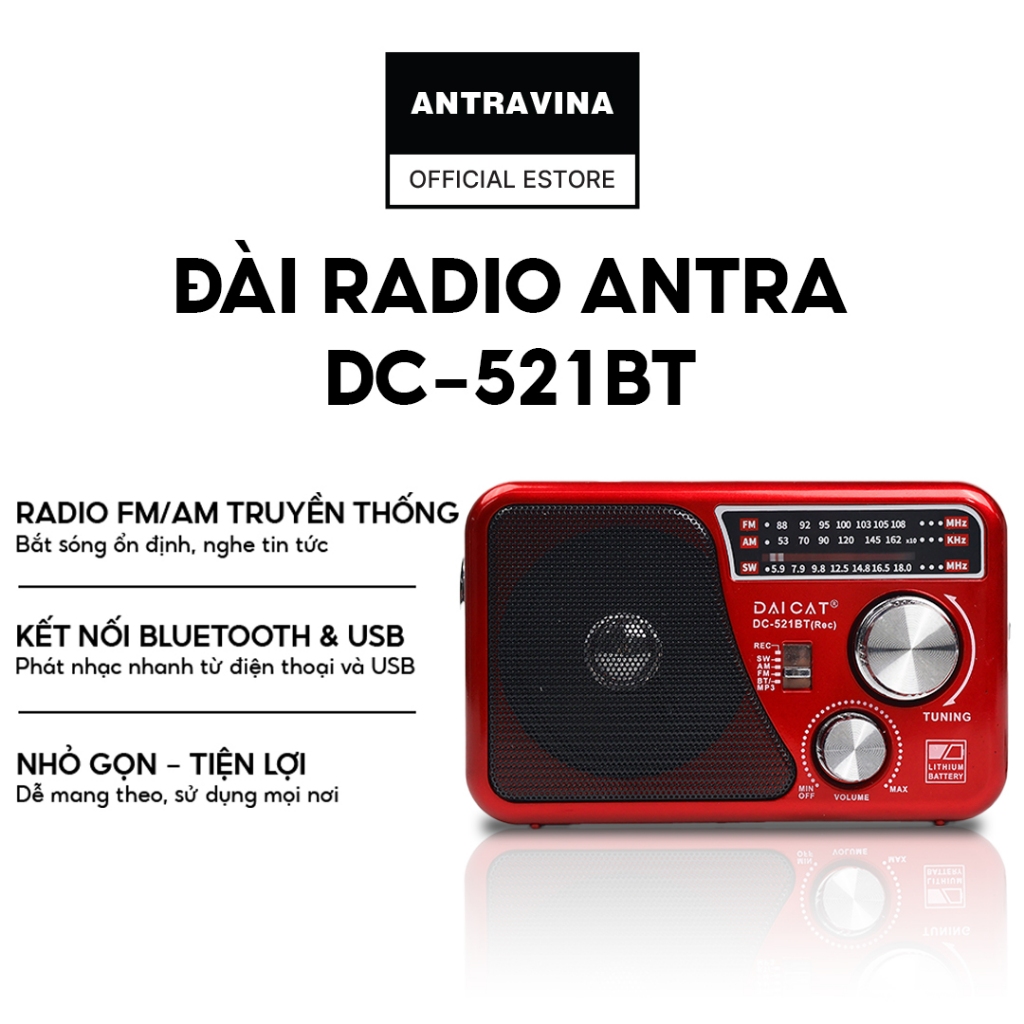 Đài Radio DC-521URT Thiết Kế Nhỏ Gọn Tiện Lợi, Dễ Sử Dụng, Tính Năng Nghe Radio, Nghe Nhạc MP3, Ghi 