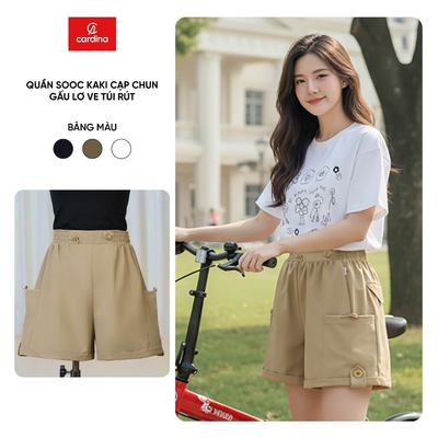Quần đùi sooc nữ CARDINA chất liệu kaki cạp chun gấu lơ ve túi rút 6QSA02