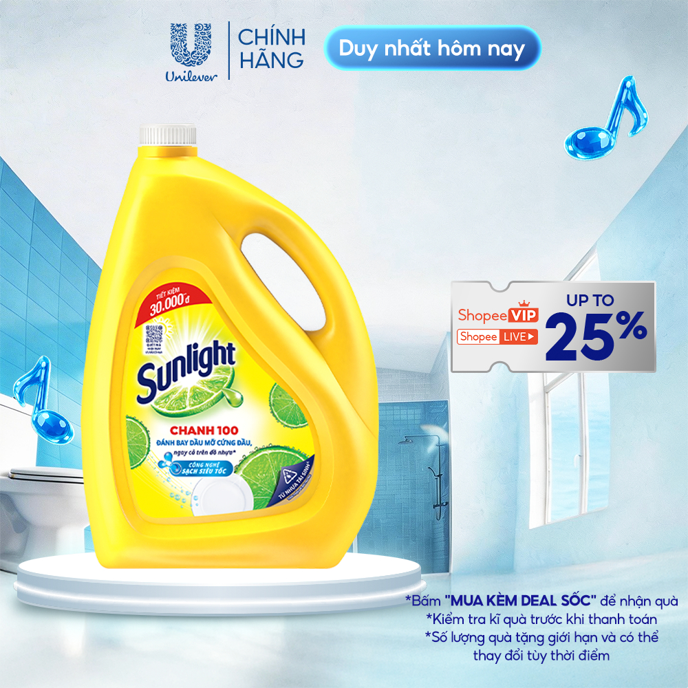 Nước Rửa Chén Bát Sunlight Chanh 100 Sạch Nhanh Xả Bọt Nhanh Rửa Sạch Dầu Mỡ 3.6kg