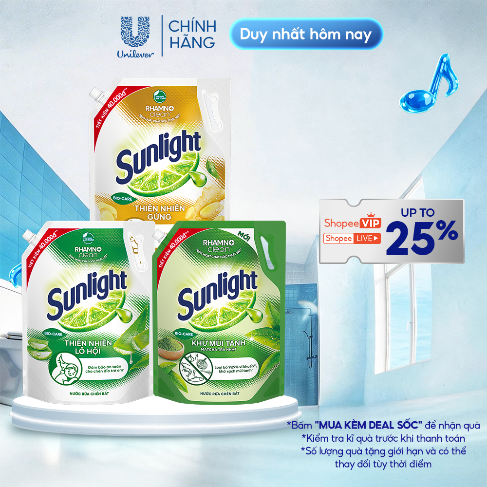 Nước rửa chén Sunlight Bio-care với thành phần từ 100% tự nhiên Túi 3.3kg