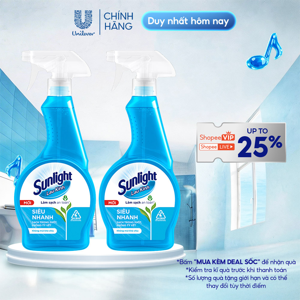 Combo 2 Nước lau kính Sunlight Siêu nhanh | Phiên bản nâng cấp từ Cif | Sạch trong suốt, không tỳ vết | Chai 520ml