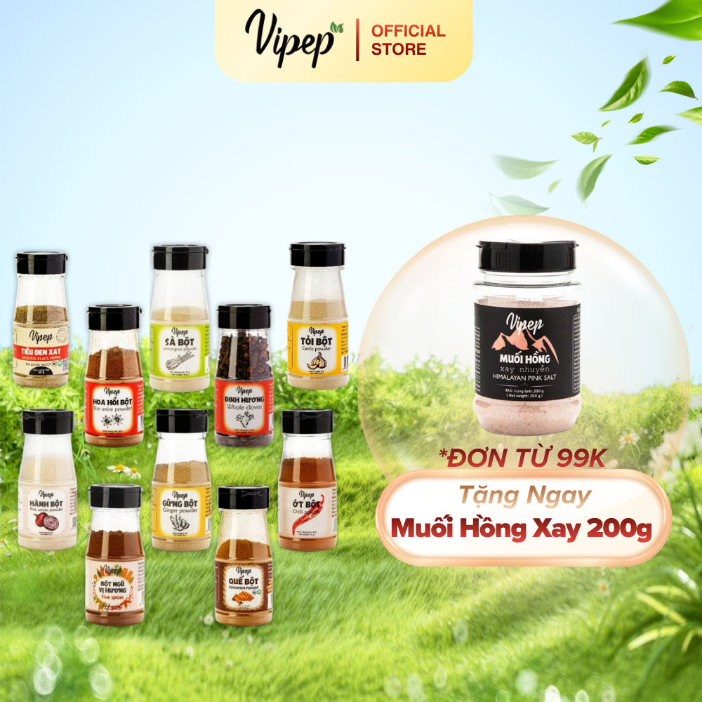 Bột Gia Vị Vipep gia vị nấu ăn hành bột, tỏi bột, ớt, ngũ vị hương, tiêu, quế, sả bột, ngò, nghệ