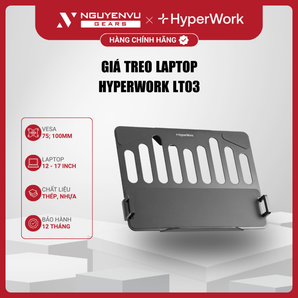 Giá treo Laptop HyperWork LT03 - Chất liệu Thép và Nhựa, Tản nhiệt tối ưu - Bảo Hành 12 Tháng