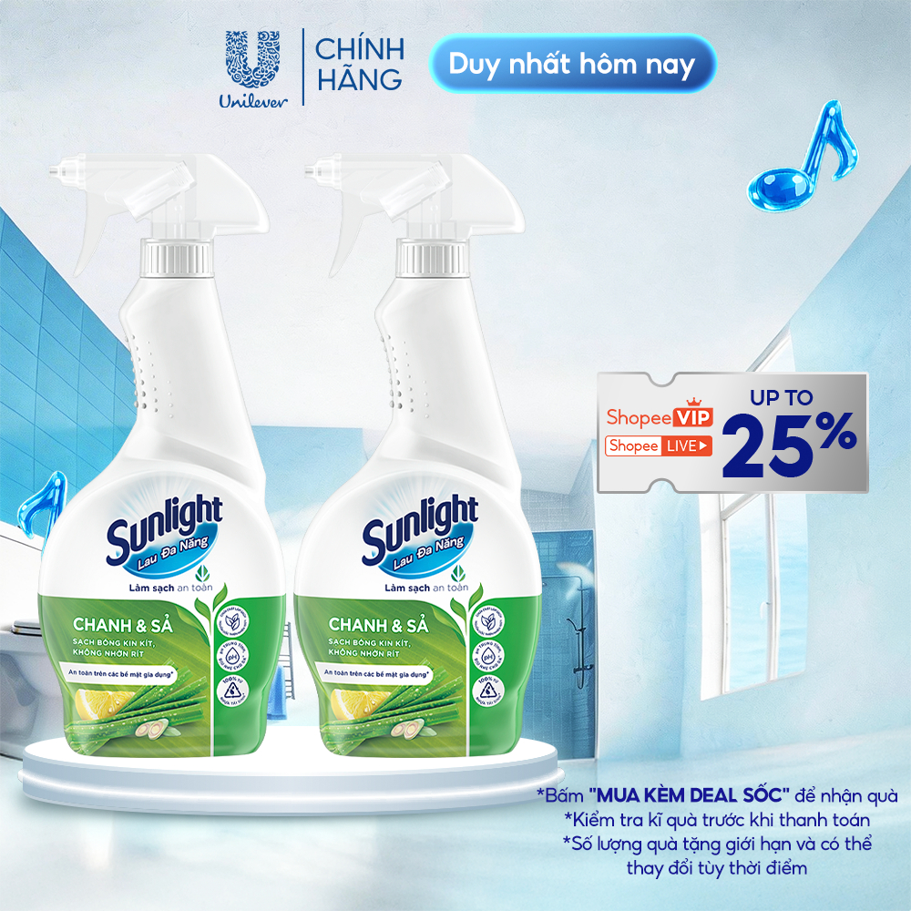 Combo 2 Nước lau đa năng Sunlight Chanh & Sả | Phiên bản nâng cấp từ Cif | Sạch bóng kin kít, không nhờn rít| Chai 500ml