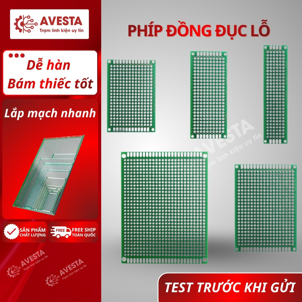 PCB lỗ nhiều kích thước phíp thủy tinh FR4 2 mặt Avesta