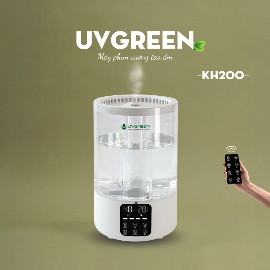 Máy Phun Sương Tạo Ẩm UVGREEN KH200 | Dung tích 5L, Diệt Khuẩn Nước, Xông Tinh Dầu, Phun Sương Mịn