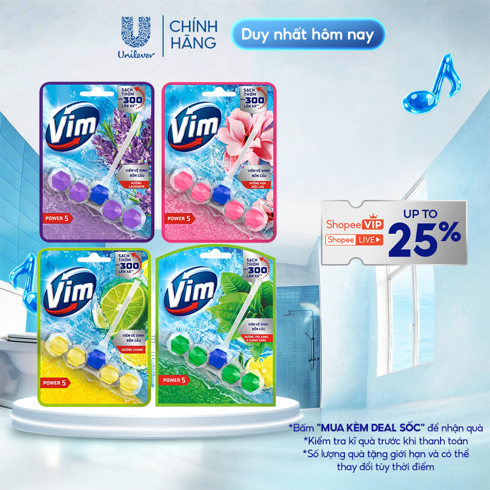 Viên Treo Vệ Sinh Bồn Cầu Vim Power 5 | Sạch Thơm Đến 300 Lần Xả (50- 55g/viên)