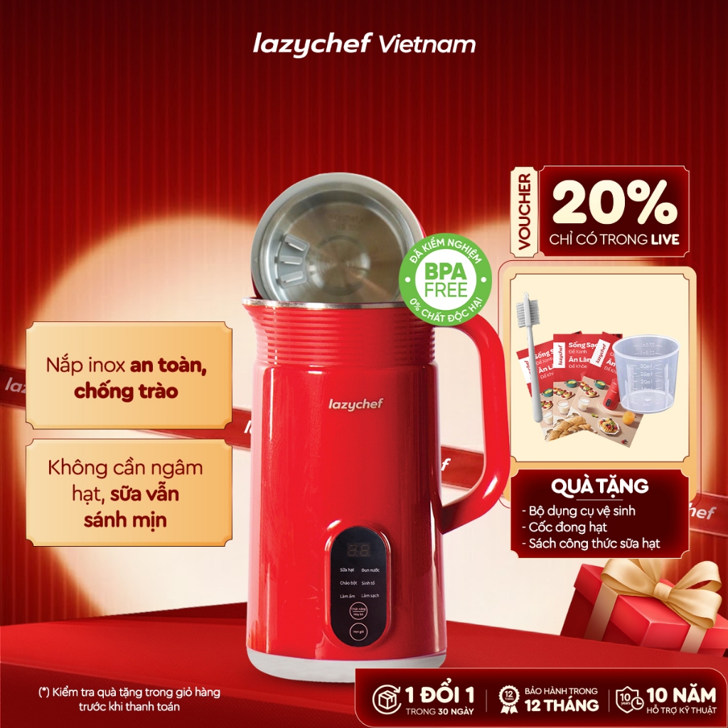 [LIVE KOC] Máy làm sữa hạt đa năng Lazychef, máy nấu cháo chậm, máy nấu sữa, máy đun nước,  bảo hảnh