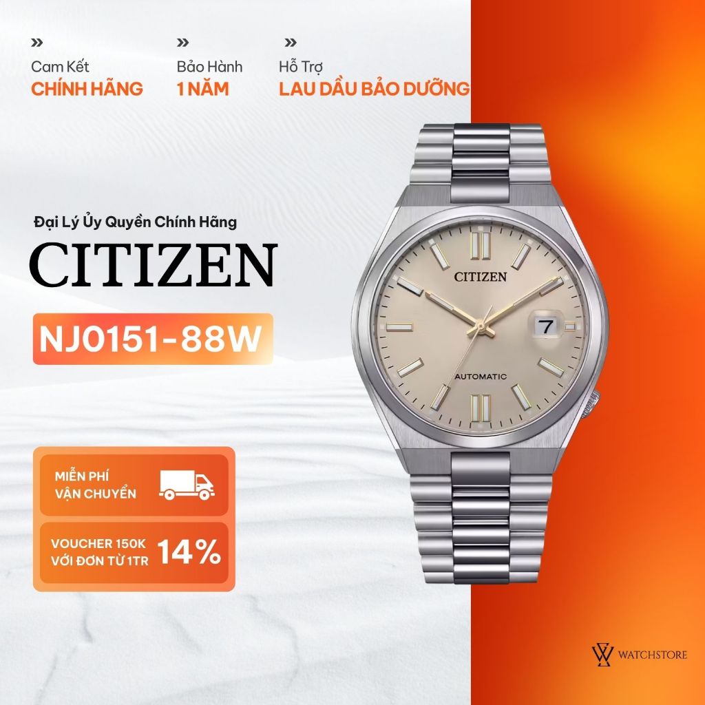Đồng hồ Citizen Tsuyosa NJ0151-88W Kính Sapphire Máy Cơ Automatic Dây Kim Loại Chính Hãng