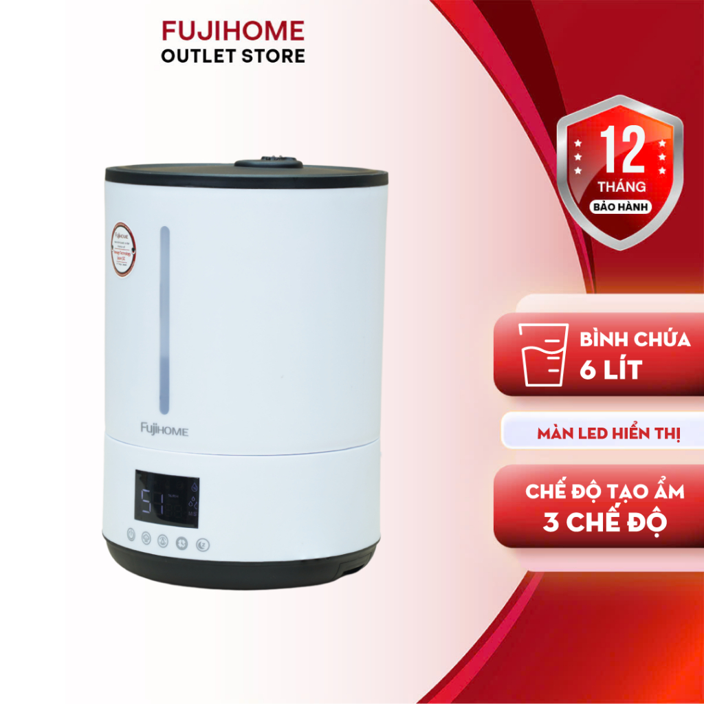 Máy phun sương FUJIHOME HM06E tạo ẩm, khử khuẩn và khuếch tán tinh dầu - Bảo hành 12 tháng, hẹn giờ 