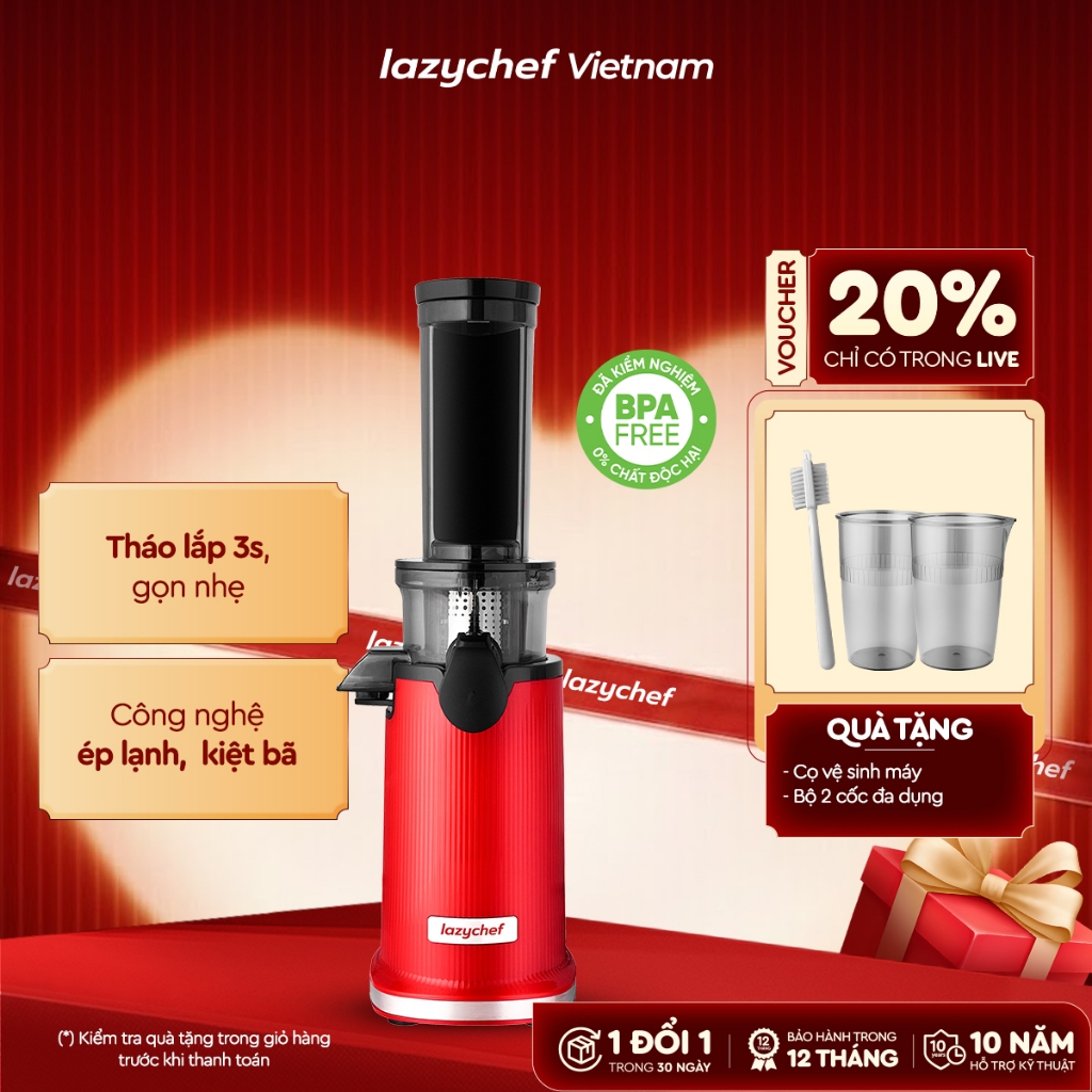 [HỎA TỐC HCM] Máy Ép Chậm Mini 3S Lazychef - Máy Ép Trái Cây, Máy Làm Kem Hoa Quả, Tháo Lắp 3s, Bảo 