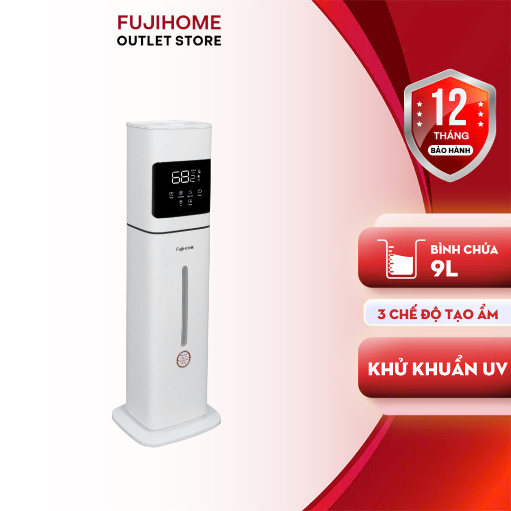 Máy phun sương FUJIHOME HM09UV2 thiết kế hiện đại, dung tích lớn, khử khuẩn bằng tia UV - Bảo hành 1