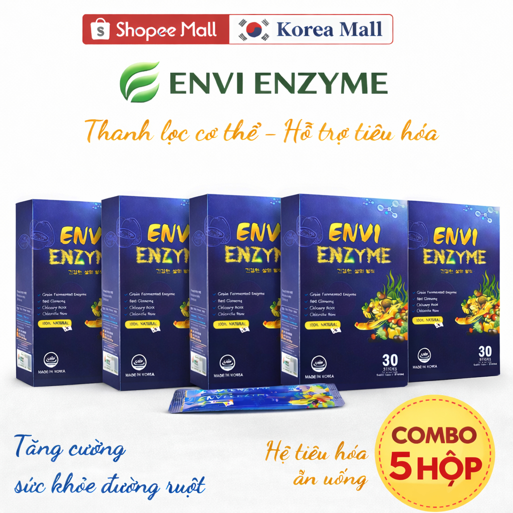 [Combo 5 Hộp] ENVI Enzyme Hàn Quốc 30 Gói  Men Enzyme Tự Nhiên Hỗ Trợ Tiêu Hóa Giảm Đầy Bụng Khó Tiê