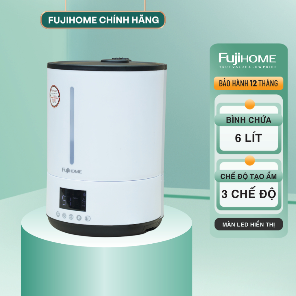Máy phun sương FUJIHOME HM06E tạo ẩm, khử khuẩn bằng ion bạc - Bảo hành 12 tháng