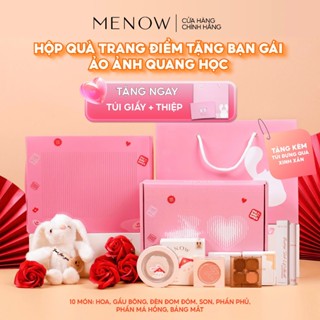 Hộp quà tặng trang điểm dành cho bạn gái kèm túi quà, gấu bông, hoa sáp và đèn Menow Bunny Box