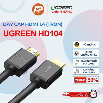 Dây cáp HDMI 1.4 (tròn) UGREEN HD104 dùng cho máy tính, máy chiếu, đầu thu AV, PS 3/4, Xbox One/360