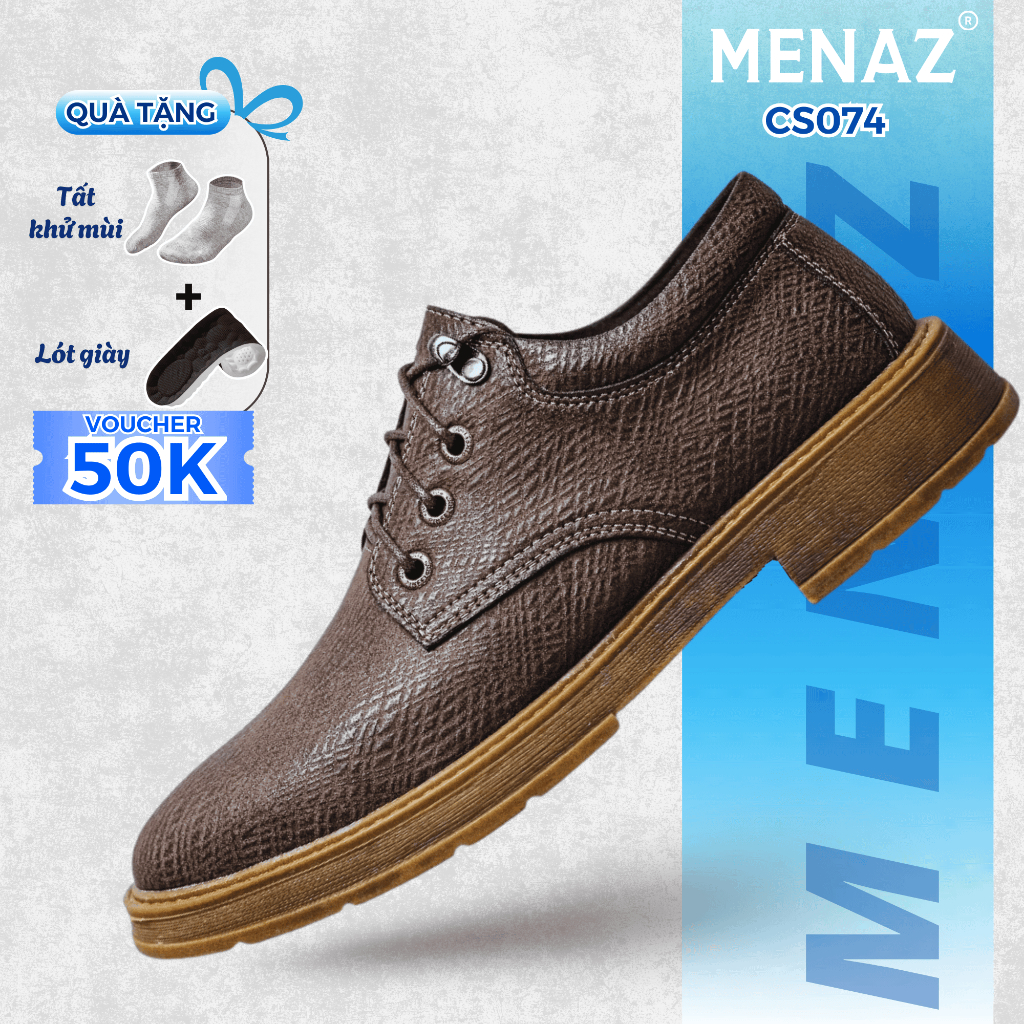 Giày Da Nam Cao Cấp Đốc Tờ MENAZ CS074 Da Cao Cấp Đế Cao Su Non Nguyên Khối Tăng Chiều Cao 3,5cm