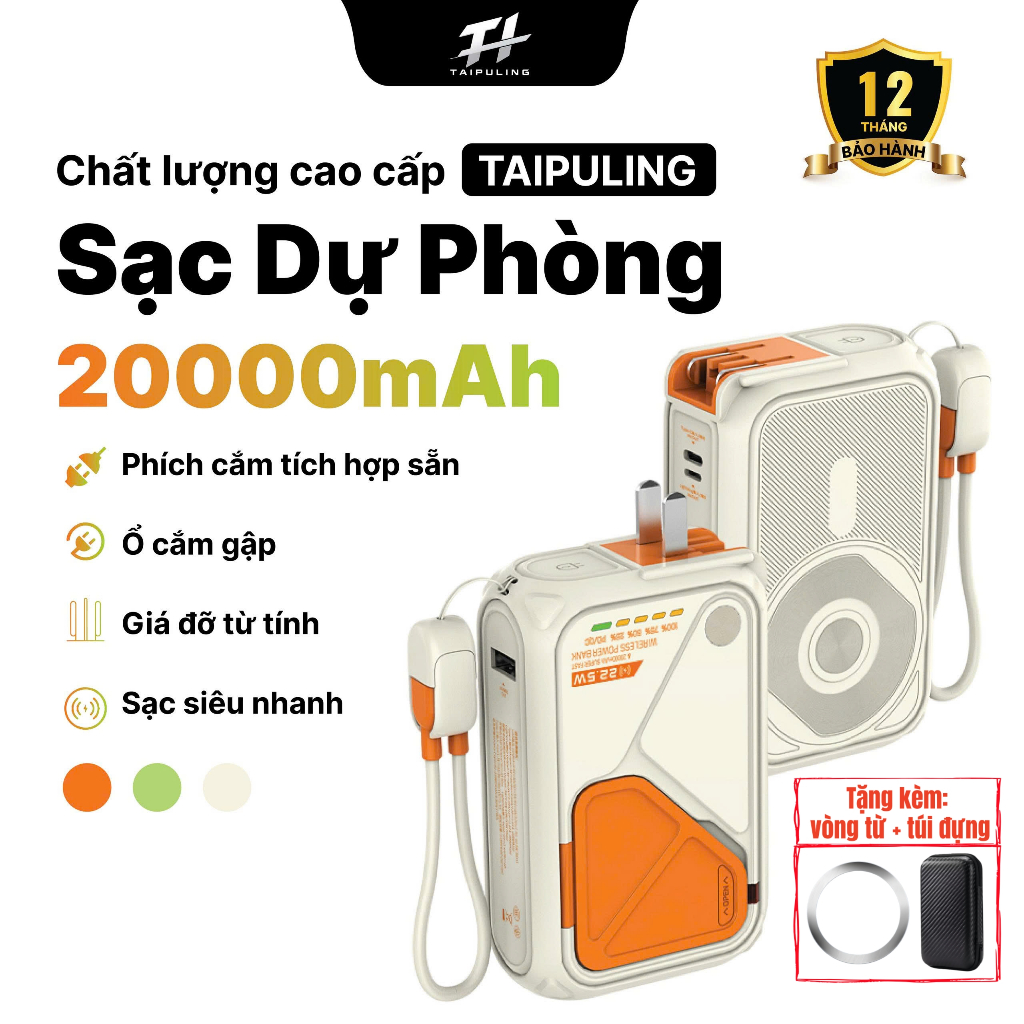sạc dự phòng  Chính Hãng, Hỗ Trợ Sạc Không Dây,Củ Sạc có chứng nhận CCC,BH 12 Tháng