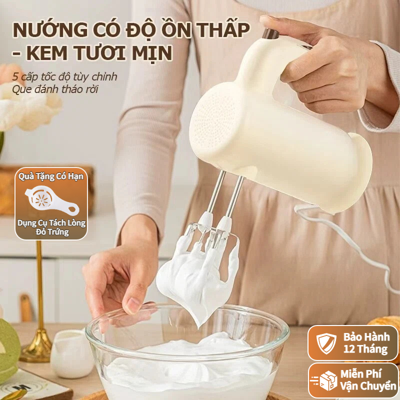 Máy Đánh Trứng – Cầm Tay, Đánh Kem Tươi & Bột, Đa Năng 5 Chế Độ, Sử Dụng Lâu Không Nóng, Dễ Vệ Sinh