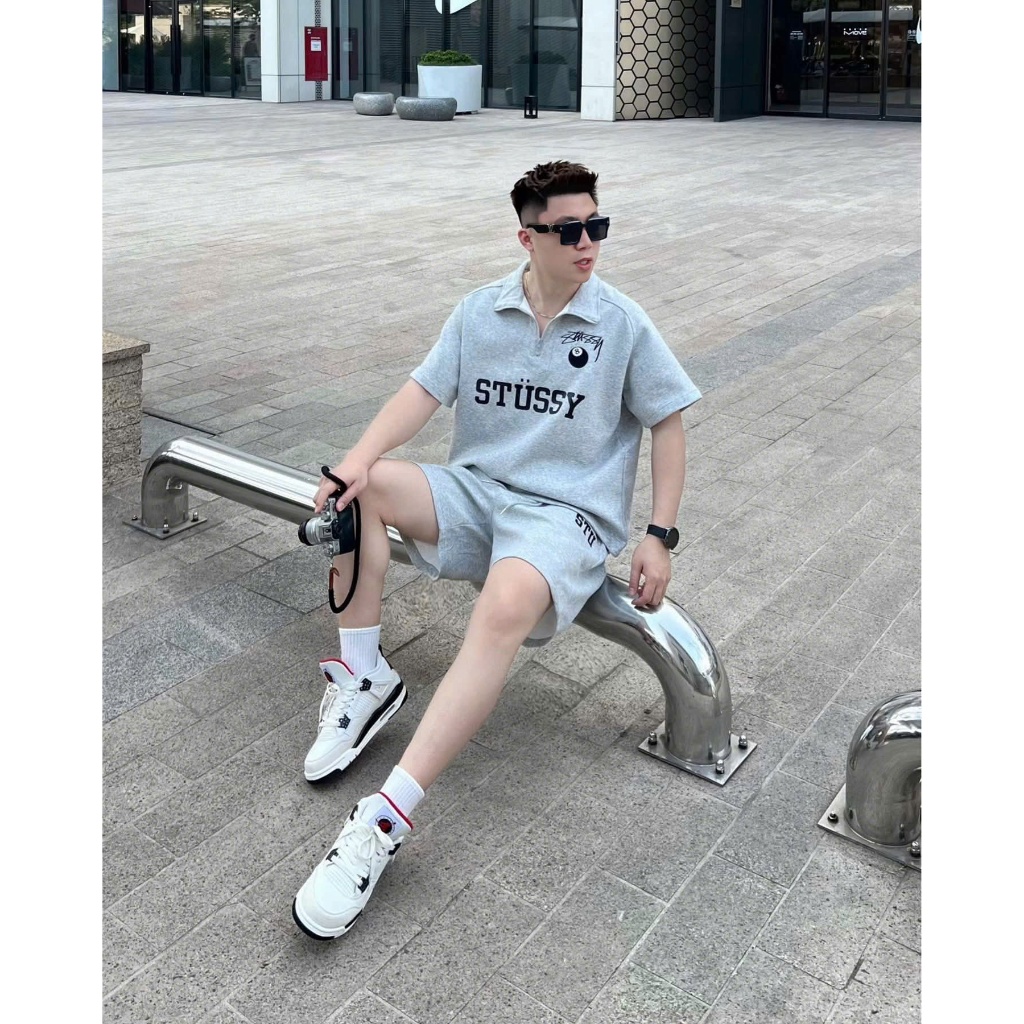 Bộ Đồ Nam Polo STUSSY – Áo Cổ Bẻ + Quần Short Thể Thao Form Rộng, Đồ Bộ Nam Form Rộng Cá Tính