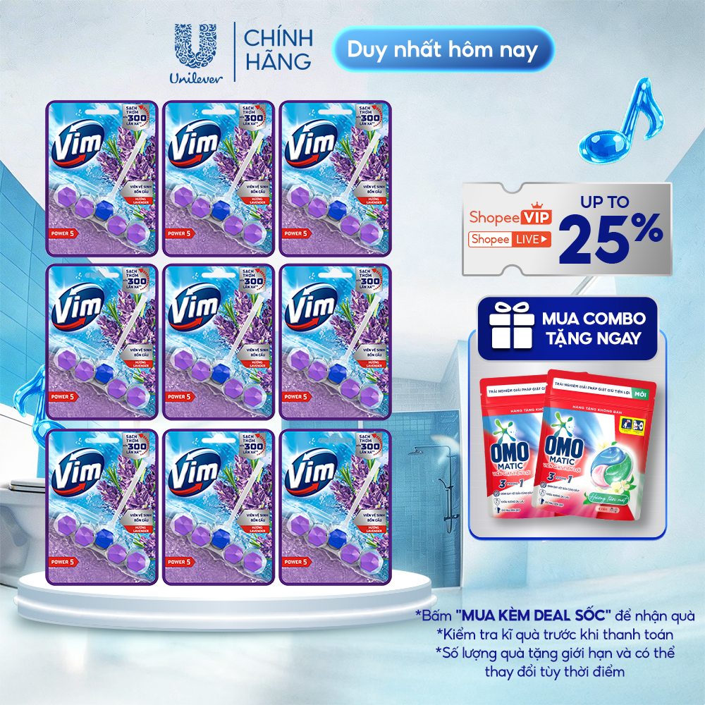 Combo 9 Viên Treo Vệ Sinh Bồn Cầu Vim Power 5 | Sạch Thơm Đến 300 Lần Xả (50g-55g/viên)