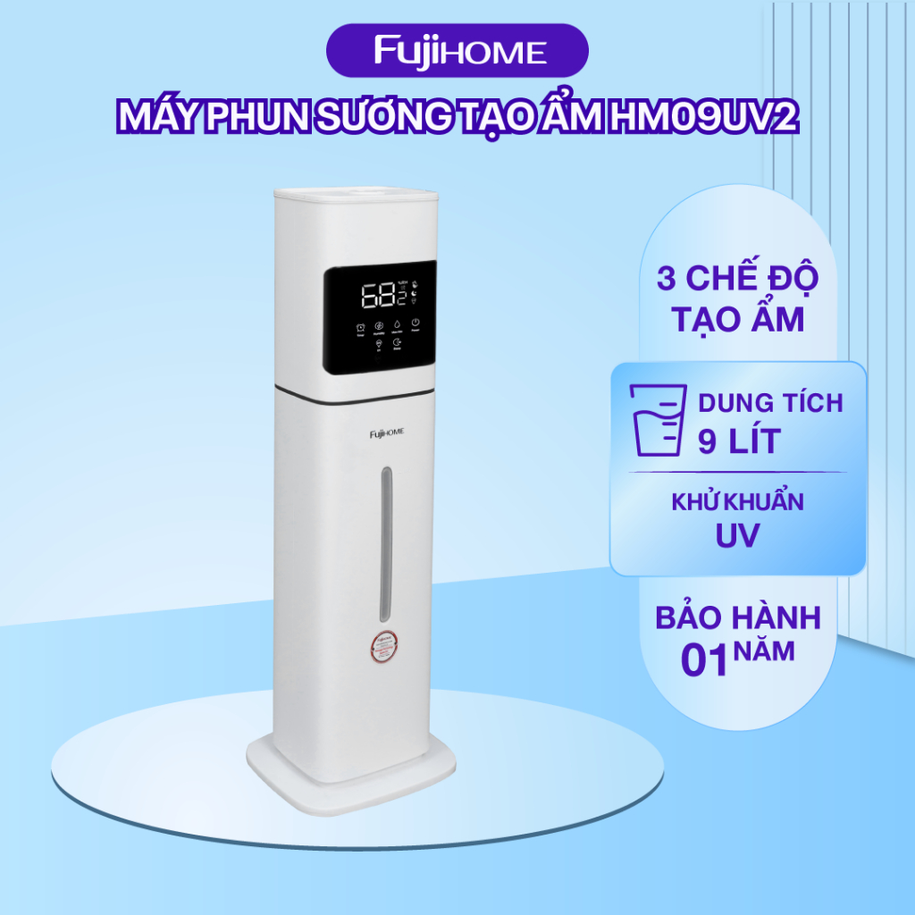 Máy phun sương, xông tinh dầu FUJIHOME HM09UV2 dung tích lớn, khử khuẩn bằng tia UV - Bảo hành 12 th
