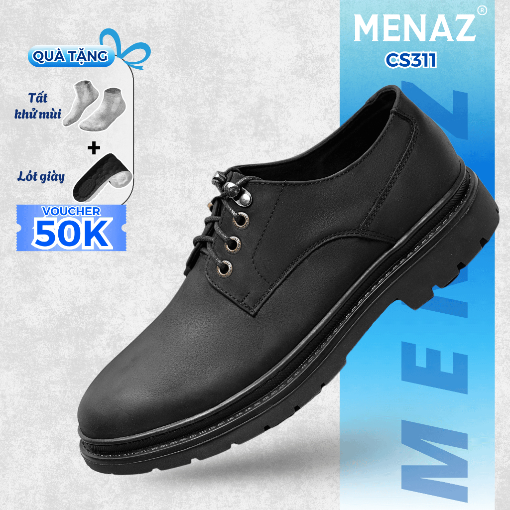 Giày Da Nam Cao Cấp Dáng Oxford MENAZ CS311 Da Microfiber Cùng Đế Đúc Nguyên Khối 3,5cm