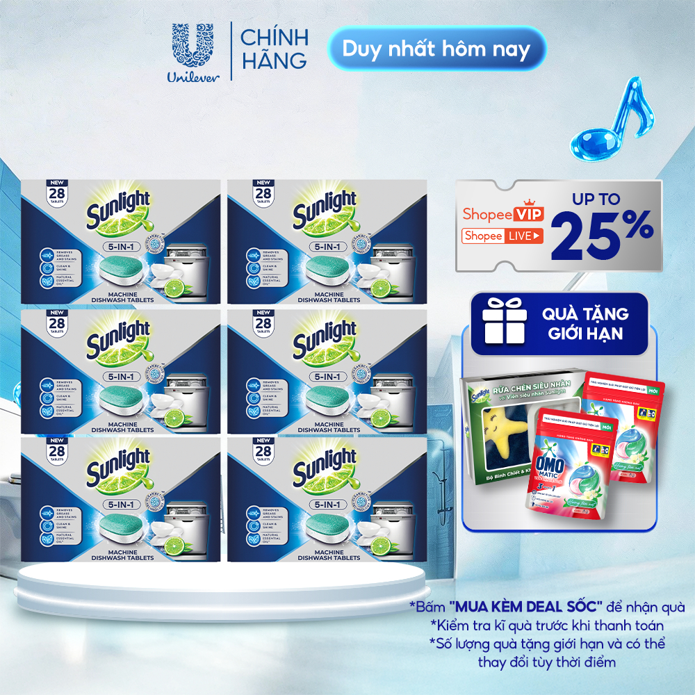 Combo 6 hộp viên rửa chén Sunlight - 168 viên rửa chén Sunlight (6 hộp)