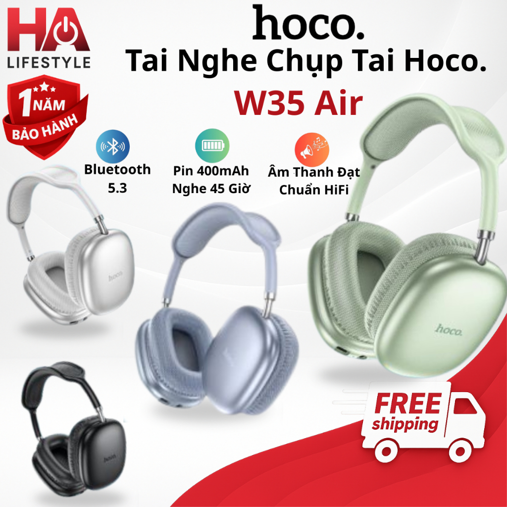 Tai Nghe Chụp Tai Bluetooth Hoco. W35 Air - Pin 45H, Âm Thanh HiFi, Chống Ồn, Thiết Kế Thời Thượng