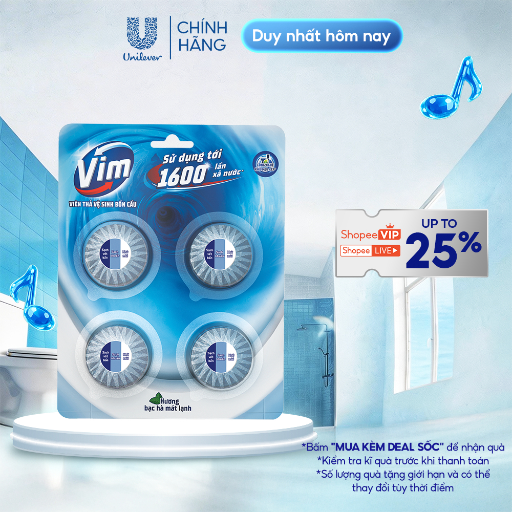 Viên Thả Vệ Sinh Bồn Cầu Vim| Sạch Khuẩn, Sáng Bóng đến 1600 Lần Xả (4x45g/vỉ)
