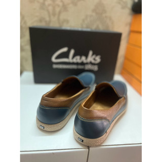 Giày mọi Clarks xanh navi phối viền nâu