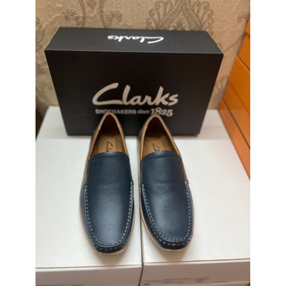 Giày mọi Clarks xanh navi phối viền nâu