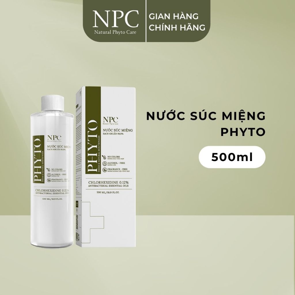 Nước súc miệng Phyto làm sạch khử hôi miệng, tinh dầu thiên nhiên chai 500ml - NPC PHAR