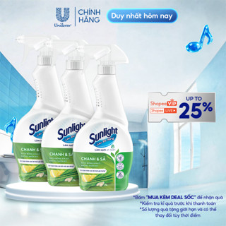 Combo 3 Nước lau đa năng Sunlight Chanh & Sả | Phiên bản nâng cấp từ Cif | Sạch bóng kin kít, không nhờn rít| Chai 500ml