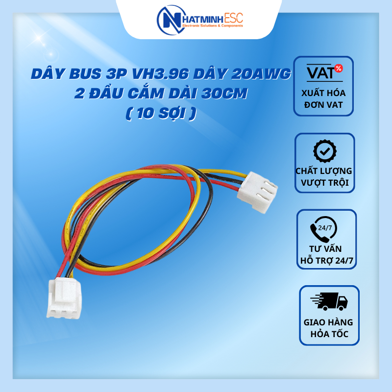 Combo 10 Dây bus 3P VH3.96 dây 20AWG 2 đầu cắm dài 30cm